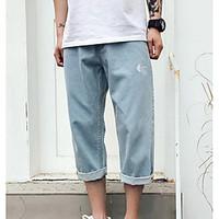 mens mid rise micro elastic jeans pants simple slim solid