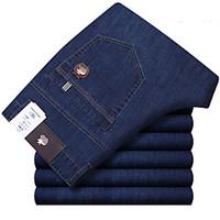 mens high rise micro elastic jeans pants simple loose straight solid