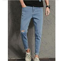 mens mid rise micro elastic jeans pants simple slim solid