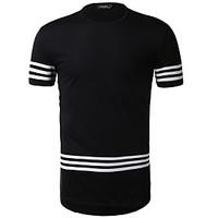 Men\'s Going out Casual/Daily Sports Simple Active Summer T-shirt, Solid Striped Round Neck Short Sleeve Cotton Rayon Thin