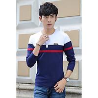 Men\'s Casual/Daily Simple Spring Summer T-shirt, Patchwork Round Neck Long Sleeve Cotton Thin