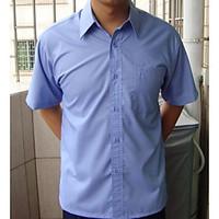 mens work simple shirt solid classic collar short sleeve cotton