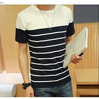 mens casualdaily simple t shirt striped round neck short sleeve cotton