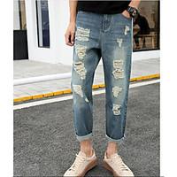 mens mid rise micro elastic jeans pants simple slim denim solid