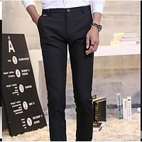 mens mid rise micro elastic chinos pants simple slim pure color solid