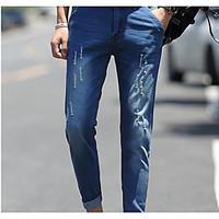 mens mid rise micro elastic jeans pants simple slim denim solid