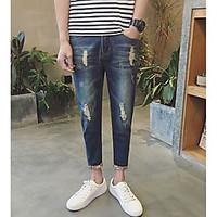 mens mid rise micro elastic jeans pants simple skinny solid