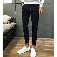 mens mid rise micro elastic jeans pants simple skinny solid