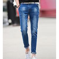 mens mid rise micro elastic jeans pants simple skinny solid