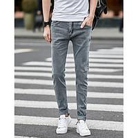 mens mid rise micro elastic jeans pants simple slim solid