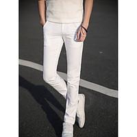 mens mid rise micro elastic chinos pants street chic straight solid