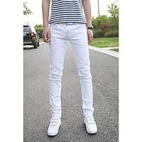 mens mid rise micro elastic jeans pants simple slim solid