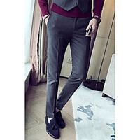 mens mid rise micro elastic business pants simple slim solid