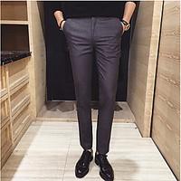 mens mid rise micro elastic business pants simple slim solid