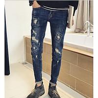 mens mid rise micro elastic jeans pants street chic slim color block