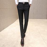 mens mid rise micro elastic business pants simple slim solid