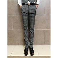 mens mid rise micro elastic chinos pants simple slim plaid