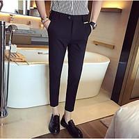 mens mid rise micro elastic business pants simple slim solid