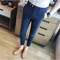 mens mid rise micro elastic chinos pants simple skinny solid