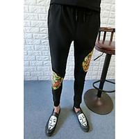 mens mid rise micro elastic chinos pants simple slim print