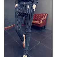 mens mid rise micro elastic chinos pants sexy slim striped