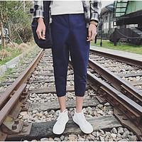 mens mid rise micro elastic chinos pants simple harem solid