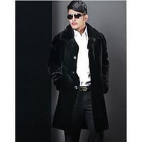 Men\'s Casual/Daily Simple Fur Coat, Solid Shirt Collar Long Sleeve Winter Black Faux Fur Medium