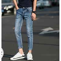 mens mid rise micro elastic jeans pants simple slim denim solid