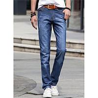 mens mid rise micro elastic jeans pants simple relaxed pure color soli ...