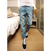 Men\'s Mid Rise Micro-elastic Skinny Jeans Pants, Simple Slim Solid