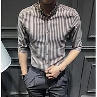 mens business other daily simple summer shirt striped standing collar  ...