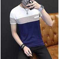 mens casual simple t shirt solid striped color block round neck short  ...