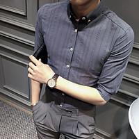 mens casual simple shirt solid striped shirt collar long sleeve cotton