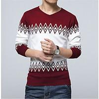 Men\'s Casual/Daily Regular Pullover, Print V Neck Long Sleeve Rayon Spring Medium Micro-elastic