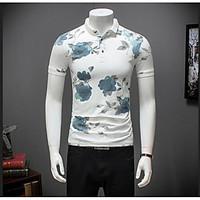 Men\'s Business Daily Simple Summer Polo, Floral Shirt Collar Short Sleeve Cotton Medium
