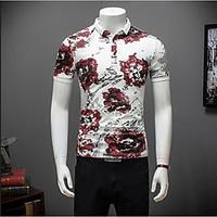 Men\'s Daily Vintage Summer Polo, Floral Shirt Collar Short Sleeve Cotton Medium