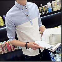 mens daily simple summer shirt solid color block shirt collar half sle ...