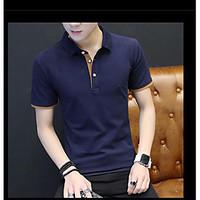 mens daily simple summer polo solid shirt collar short sleeve cotton p ...