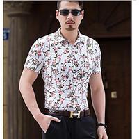 Men\'s Daily Vintage Summer Polo, Floral Shirt Collar Short Sleeve Cotton Polyester Medium