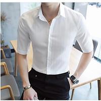 Men\'s Daily Simple Spring Summer Shirt, Solid Shirt Collar Half Sleeve Linen Polyester Medium