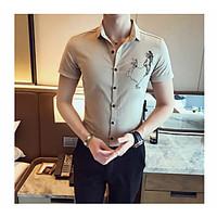 Men\'s Other Daily Vintage Summer Shirt, Solid Print Shirt Collar Short Sleeve Polyester Medium