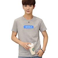 Men\'s Casual/Daily Holiday Simple Street chic Summer Fall T-shirt, Print Letter Round Neck Short Sleeve Cotton Spandex Thin