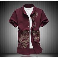 Men\'s Office/Career Daily Vintage Summer Shirt, Solid Print Shirt Collar Short Sleeve Polyester Medium