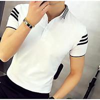 mens casual simple summer polo solid shirt collar short sleeve cotton