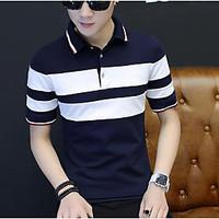 Men\'s Casual Simple Summer Polo, Striped Shirt Collar Short Sleeve Cotton