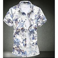 Men\'s Daily Vintage Simple Summer Polo, Floral Shirt Collar Short Sleeve Cotton Medium