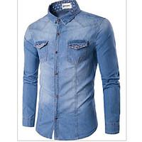 Men\'s Daily Casual Simple Spring Summer Shirt, Solid Shirt Collar Long Sleeve Cotton Medium