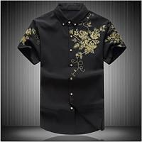 Men\'s Daily Casual Simple Summer Shirt, Floral Shirt Collar Short Sleeve Others Medium