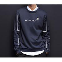 Men\'s Casual/Daily Simple Sweatshirt Solid Striped Round Neck Micro-elastic Polyester Long Sleeve