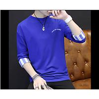 Men\'s Casual/Daily Simple Sweatshirt Solid Striped Round Neck Micro-elastic Cotton ¾ Sleeve